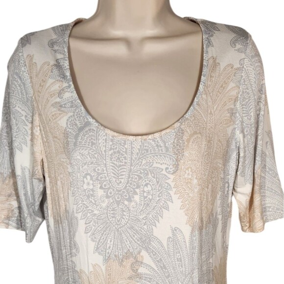 Tommy Bahama Shirt Dress Short Jersey Knit Pinapple Paisley White Cream Gray M - Picture 6 of 13